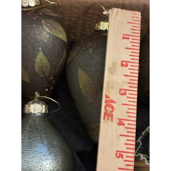 5- Green Gold hand crafted glass Xmas ornaments onion tear drop Glitter Leafs - Picture 9 of 14